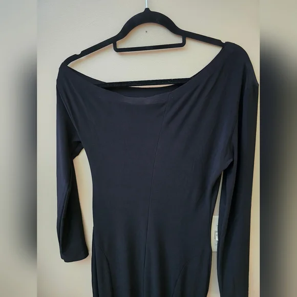 Norma Kamali Black Norma KamaliLong Sleeve Drop Shoulder Fishtail Dress - Picture 5 of 12